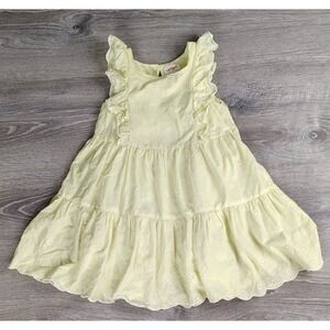Cat & Jack Girl's 5T Yellow Cotton Eyelet Embroidered‎ Dress Tiered Lined